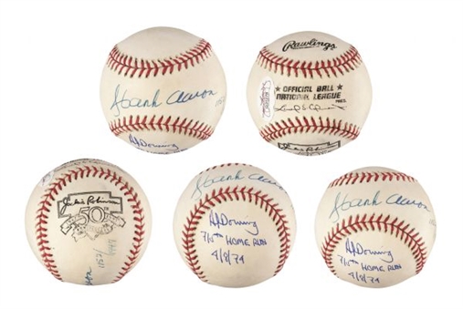Hank Aaron and Al Downing Dual Signed 50th Jackie Robinson Anniversary Baseballs (3)